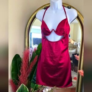 NEW Sexy Silky Red Halter Cutout Dress
